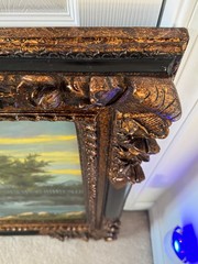 50×40″ Ornate Baroque Giltwood & Black Enamel Frame w/Oil on Canvas Painting
