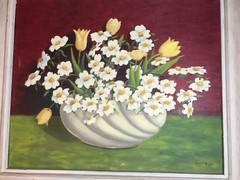 Vintage M Harrison „Still Life With Flowers“ Oil Painting- Signed And Framed