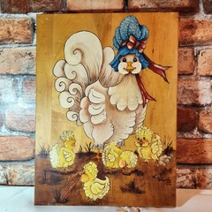 Vintage Hand Painted Wooden Chicken Wall Art Wanda ’82 Farmhouse 12×16