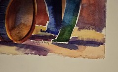 DEBORAH HOOVER ORIGINAL WATERCOLOR #1778 COOL DRUMMER BAND -SIGNED- MUSIC- 21×17