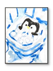 Penguin Spa Minimalist Funny Bathroom Wall Art Original 11 by 14 Canvas Panel