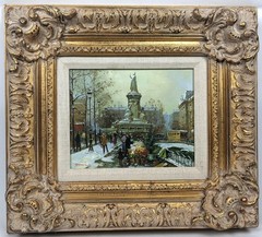 Original European Winter Street Scene Oil Painting Signed Gerald Kott Framed