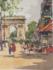 H ALEXIS French Impressionist Paris France ARC DE TRIOMPHE Red Cafe City Print