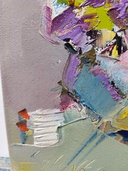 Abstract oil painting 8″x8″ Contemporary art, Angel, Gray, Blue, Yellow, Impasto