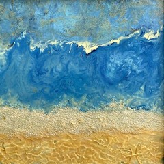Wave-A-Breaking – Original Art Mixed Media Signed Painting White Frame 9”x11”
