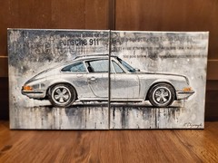 Porsche 911 Turbo Silver Sports Car Artwork Hand Painted Canvas Wall Decor
