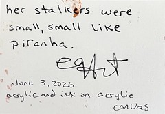 e9Art ACEO ‚her stalkers were small, small like piranha‘ outsider childlike art
