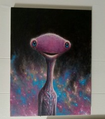 original scifi acrylic painting, alien science fiction art, 9×12 in