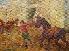 Ukrainian Soviet USSR oil Painting impressionism realism horse riders genre