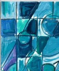 OUT OF THE BLUE 8×10 NEW wood abstract original painting Vintage signed Crowell