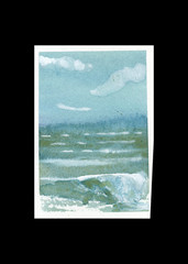 ACEO/ ATC Watercolor Seascape Ocean Storm Sea Green Foam Summer OOKA Painting
