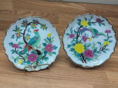 2 Decorative Chinese plates wall hanging Bird With Colorful Flowers 8″
