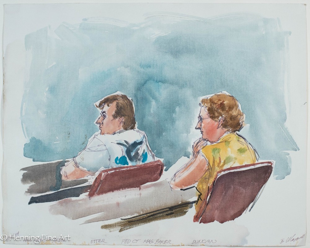 Rare Courtroom Sketch Painting Utter Hearing Mail Fraud / Arson 1994 16×20″