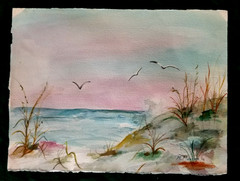 VTG Original Watercolor Silver Lake Dunes Beach & Sailboat Art 1992 Signed