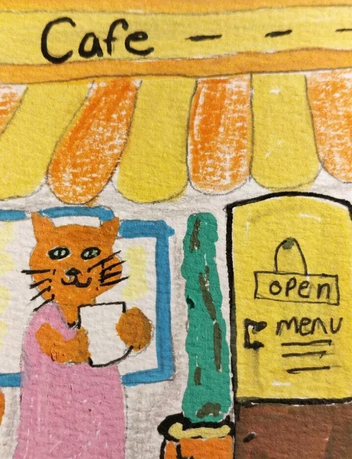 Cat Kitten Cafe Art ORIGINAL Painting Impressionism 4×6 GAT PAINTINGS
