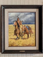 Bill Edwards Western Painting „The Prize“ of Horse Indian Gun Mountain Landscape
