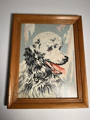 Vntg Poodle Paint By Number Dog Framed Art Portrait Painting MCM Pet Kitschy HTF