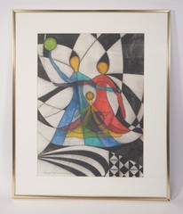 Margot Musselmann 1998 Original Graphite Drawing People Cubism Abstract