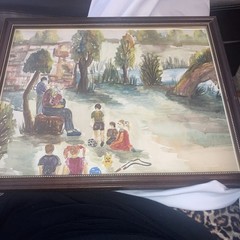 Vtg original Childhood Painting Art Memory Nature Water Colors children park
