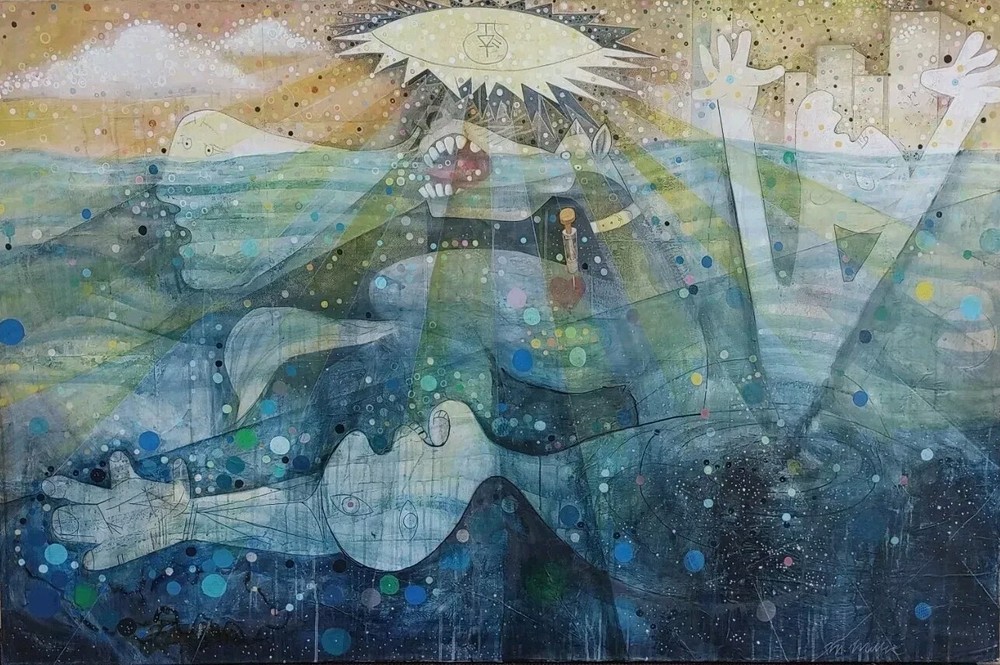 Untitled Painting By Marck Miller, 2024. 48″-72″ Acrylic, Ink On Paper On Canvas