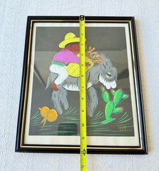 Vintage Mexican Folk Art Painting Burro Donkey Framed Wall Art Gouache 10×12