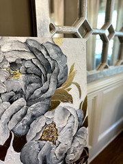 Cosmic peonies Large floral Original painting 24”x48” With gilding and Crystals