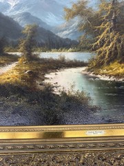 Ludwig Muninger Alpine Landscape Scene Oil Painting Framed 33″ x 41″