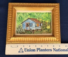 RARE Vintage ORIGINAL 1980s M Bouvet Mini SIGNED Caribbean Creole Cottage FRAMED