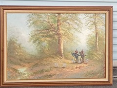 Original Hunting Scene Oil Painting Signed By Dalton Framed Horses Dogs Large