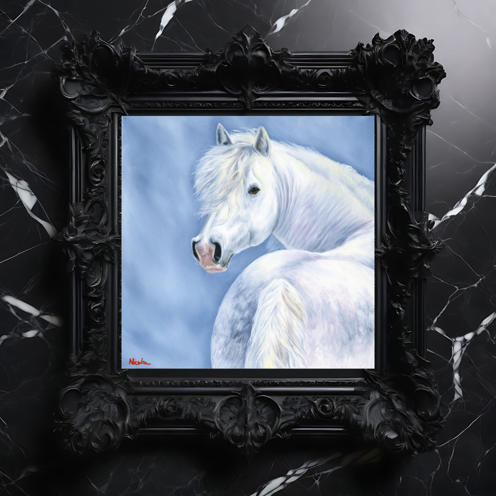 Original Horse Oil Painting On Canvas Blue dapple Gray Gypsy Vanner Mare 18×18