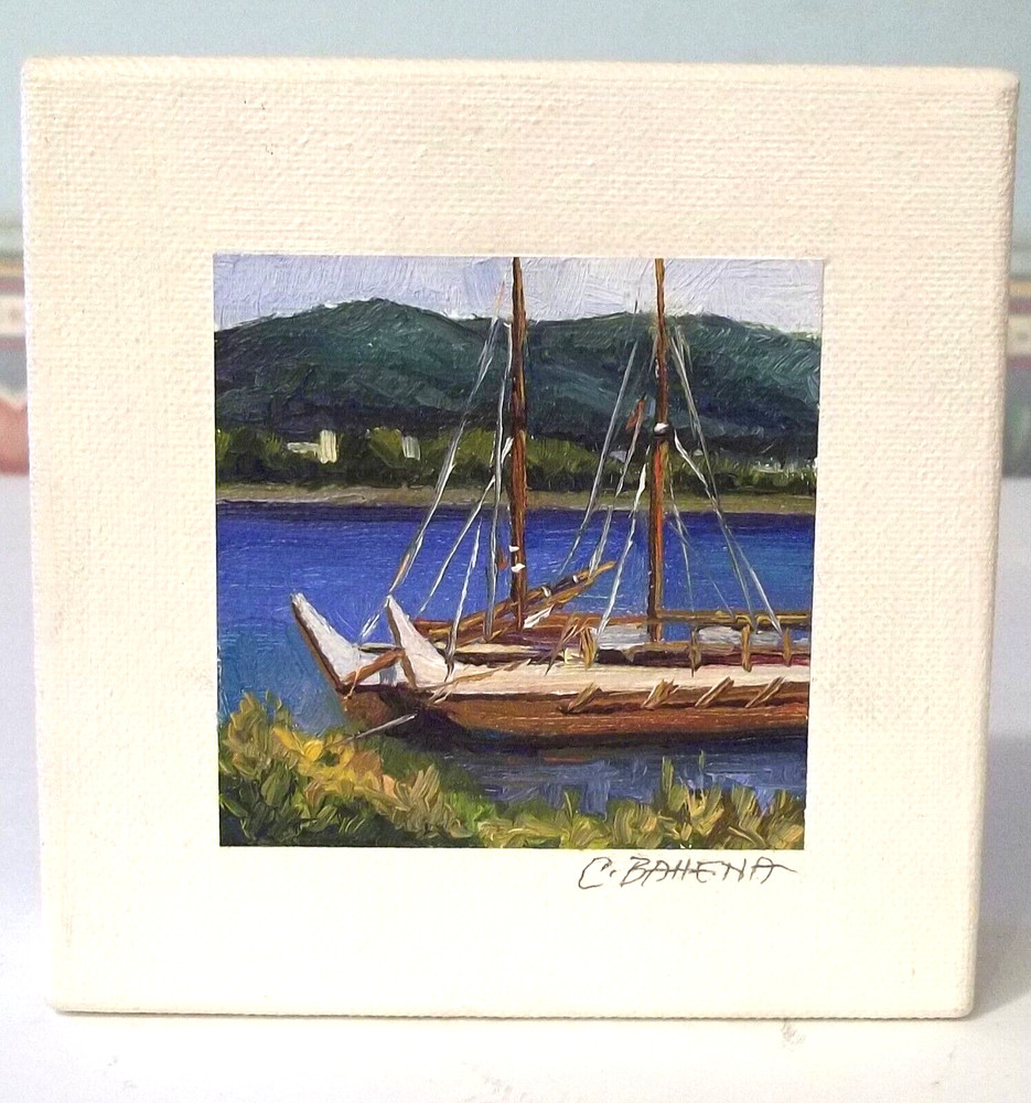Miniature Oil Painting Hakulea at Kahalui Harbor Maui Hawaii by Cecilia Bahena