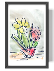Guajardo Art: Flowers 9X6 Original Paper Signed Modern Whimsical Home Decor