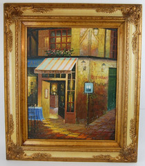 Vtg 80 Original Signed Mariel Chapot French Cafe Street Scene Oil Painting 16X20