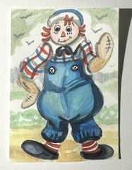 ACEO Original Painting Raggedy Andy Ragdoll Boy Children Miniature Art Card OOAK