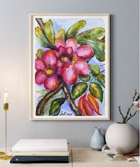 Original Watercolor Flower A4 Tropical Travel Art Bright Floral Painting OOAK