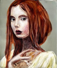 Red Hair Girl Portrait Signed Original Acrylic Painting on Rolled Canvas 14″x12″