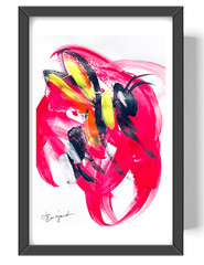 Guajardo Art: Bee and Red Swirls 9X6 Paper Abstract Neo Expressionism