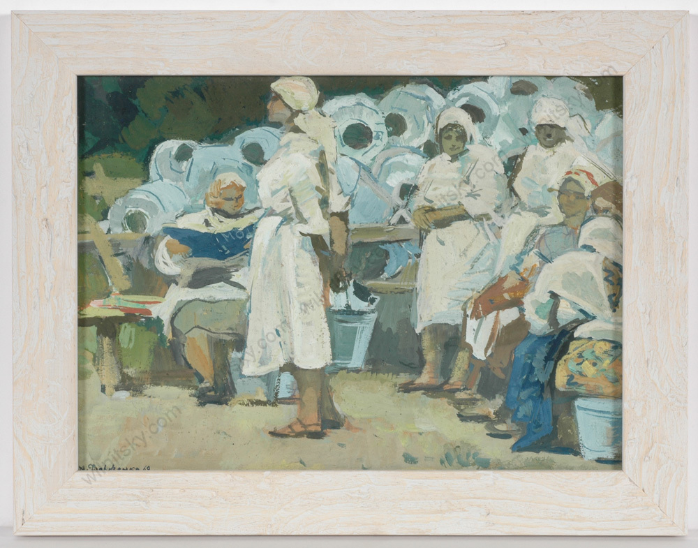 Anatoli Dovzhenko „Milkmaids“, Soviet Socialist Realism, Tempera, 1969