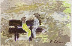 ACEO Hand Painted Couple on the Bench Impressionist Original Painting Acrylics