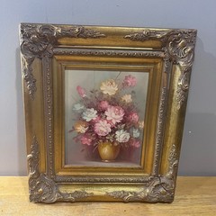 Vtg Robert Cox Floral Oil Painting Ornate Gold Wood Frame Roses Still Life 14×16