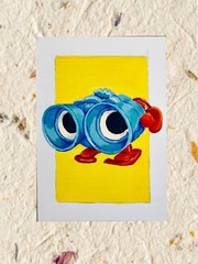 ACEO Original Tradeable Art Card Lenny Binocular Toy Painting