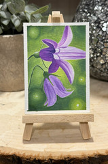 Original ACEO Gouache Painting Purple Bellflowers Botanical Mini Art OOAK