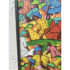 Haitian Folk Art Market Scene Oil Painting Signed Framed Colorful Wall Decor