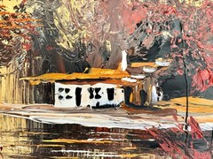 Large Morris Katz Original Oil Painting Palette Knife Landscape Framed 44×32