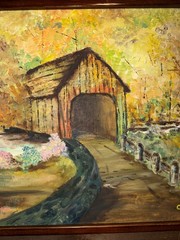 Signed Oil Painting on Canvas by Charles Pace – 1966 New England Covered Bridge