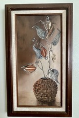 Original Oil Painting On Canvas Milkweed Pods In Basket Vase Louanna Webb Signed