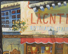 NICE FRAMED PAINTING OF EXTERIOR OF EUROPEAN ITALIAN RESTAURANT BY MARIEL CHAPOT