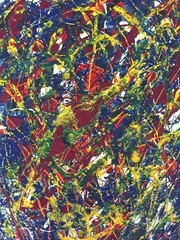 DEEP BLUE YELLOW ABSTRACTION Original Mixed Media Painting 10x 8 in Julia Garcia
