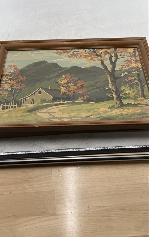 Autumn Landscape House Mountain Stream Trees Wall Hanging Art Painting Lot Of 2