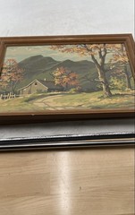Autumn Landscape House Mountain Stream Trees Wall Hanging Art Painting Lot Of 2